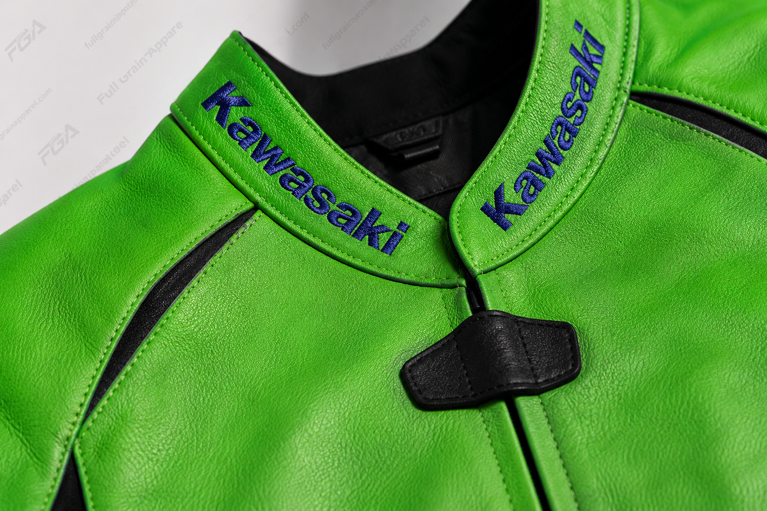 Men's Kawasaki Ninja Green Leather Racing Jacket By FGA