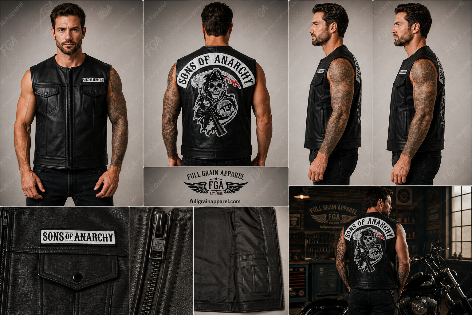 Men's Sons of Anarchy Leather Biker Vest | Full Grain Apparel