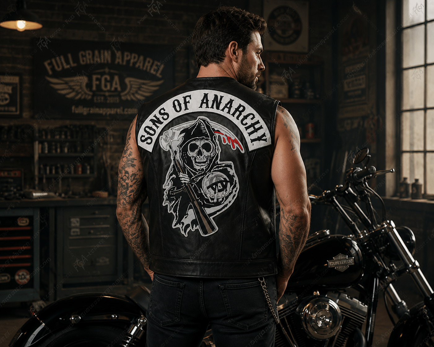 Men's Sons of Anarchy Leather Biker Vest | Full Grain Apparel