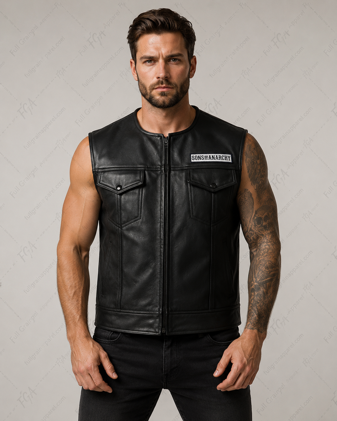 Men's Sons of Anarchy Leather Biker Vest | Full Grain Apparel