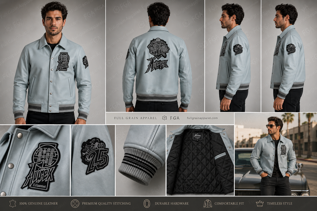 Men's Avirex 75 Leather Varsity Jacket | Full Grain Apparel