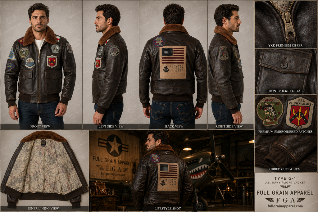Men's Type G-1 Navy Flight Leather Jacket | Full Grain Apparel