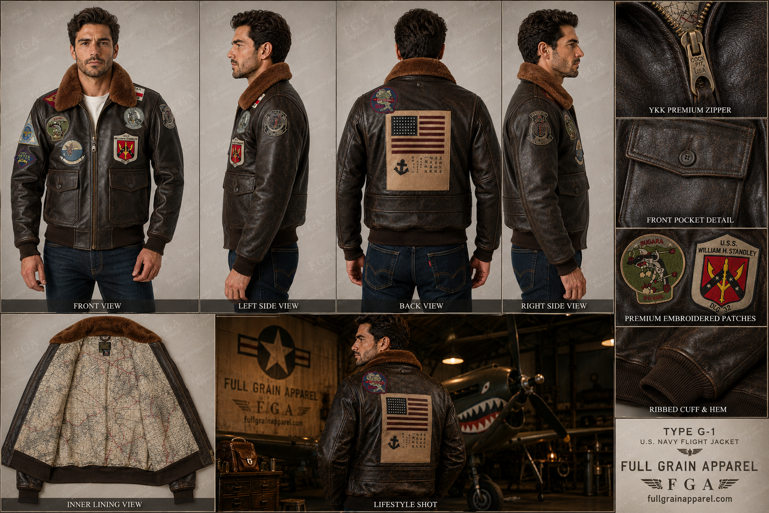 Men's Type G-1 Navy Flight Leather Jacket | Full Grain Apparel