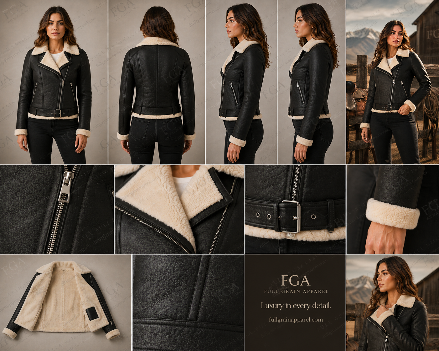 Women's Black Shearling Biker Jacket | Aviator Leather Jacket | Full Grain Apparel