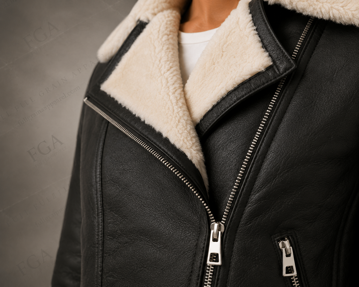 Women's Black Shearling Biker Jacket | Aviator Leather Jacket | Full Grain Apparel