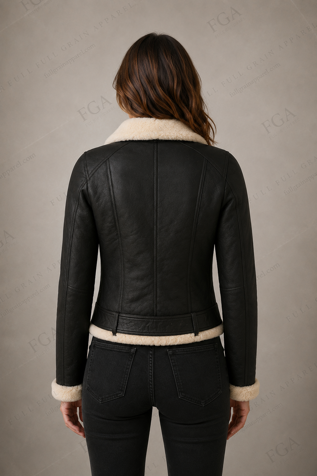 Women's Black Shearling Biker Jacket | Aviator Leather Jacket | Full Grain Apparel