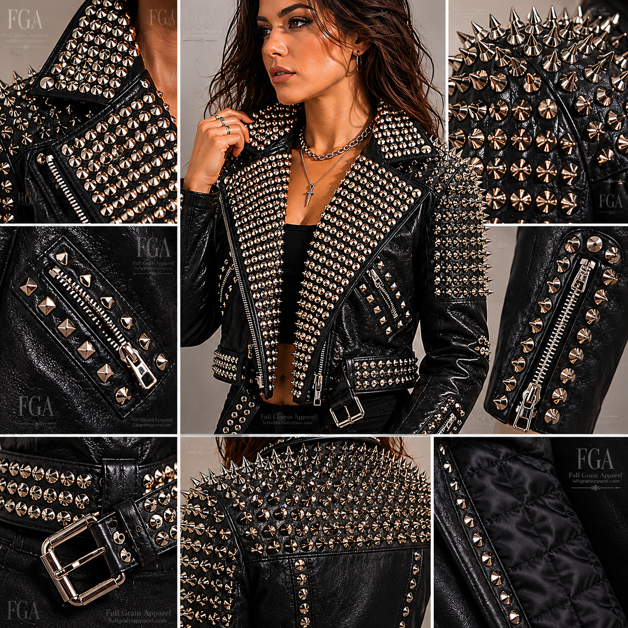 Women's Black Studded Biker Leather Jacket | Punk Moto | Full Grain Apparel