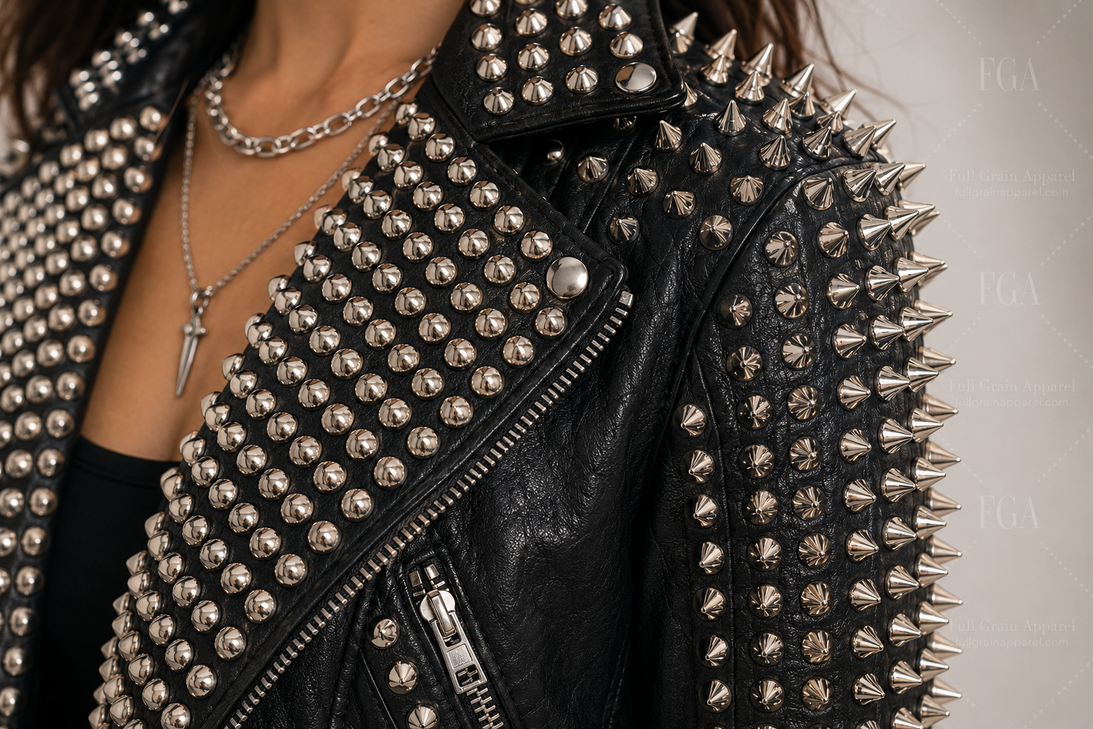 Women's Black Studded Biker Leather Jacket | Punk Moto | Full Grain Apparel