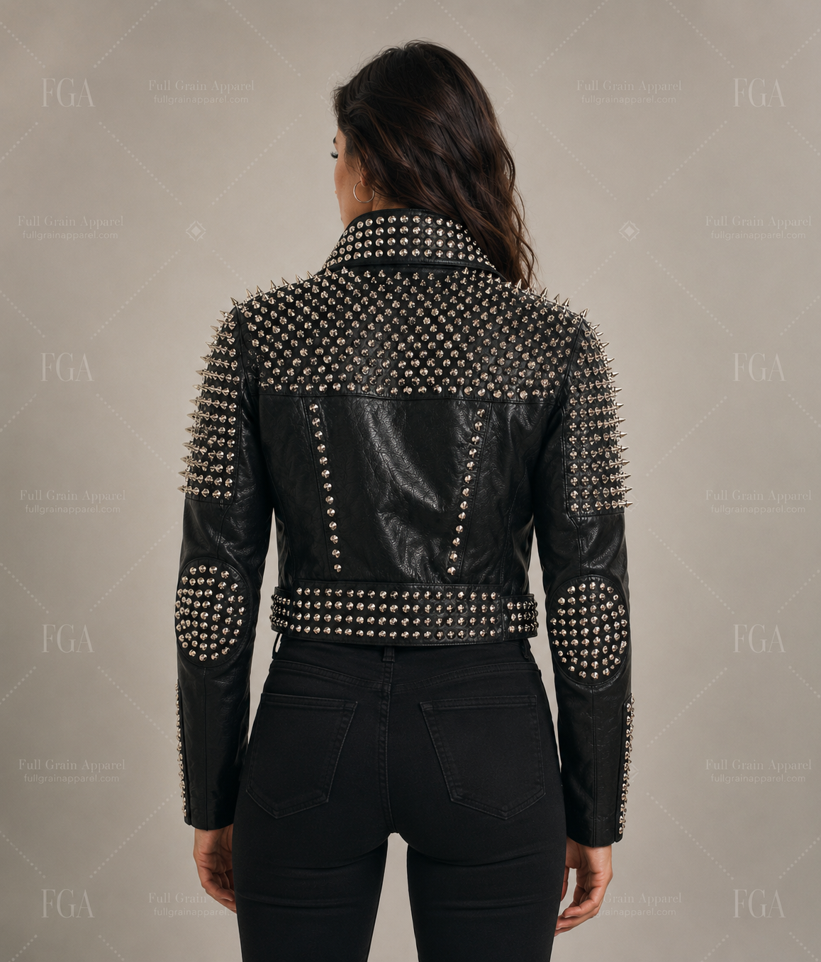 Women's Black Studded Biker Leather Jacket | Punk Moto | Full Grain Apparel