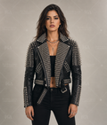 Women's Black Studded Biker Leather Jacket | Punk Moto | Full Grain Apparel