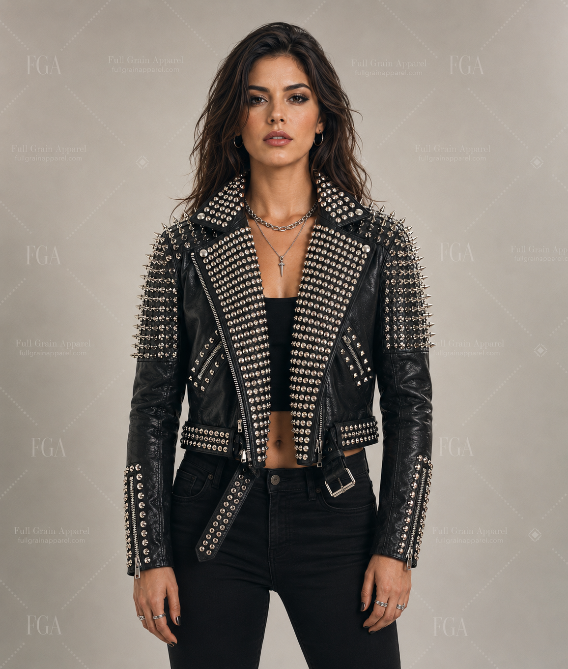 Women's Black Studded Biker Leather Jacket | Punk Moto | Full Grain Apparel