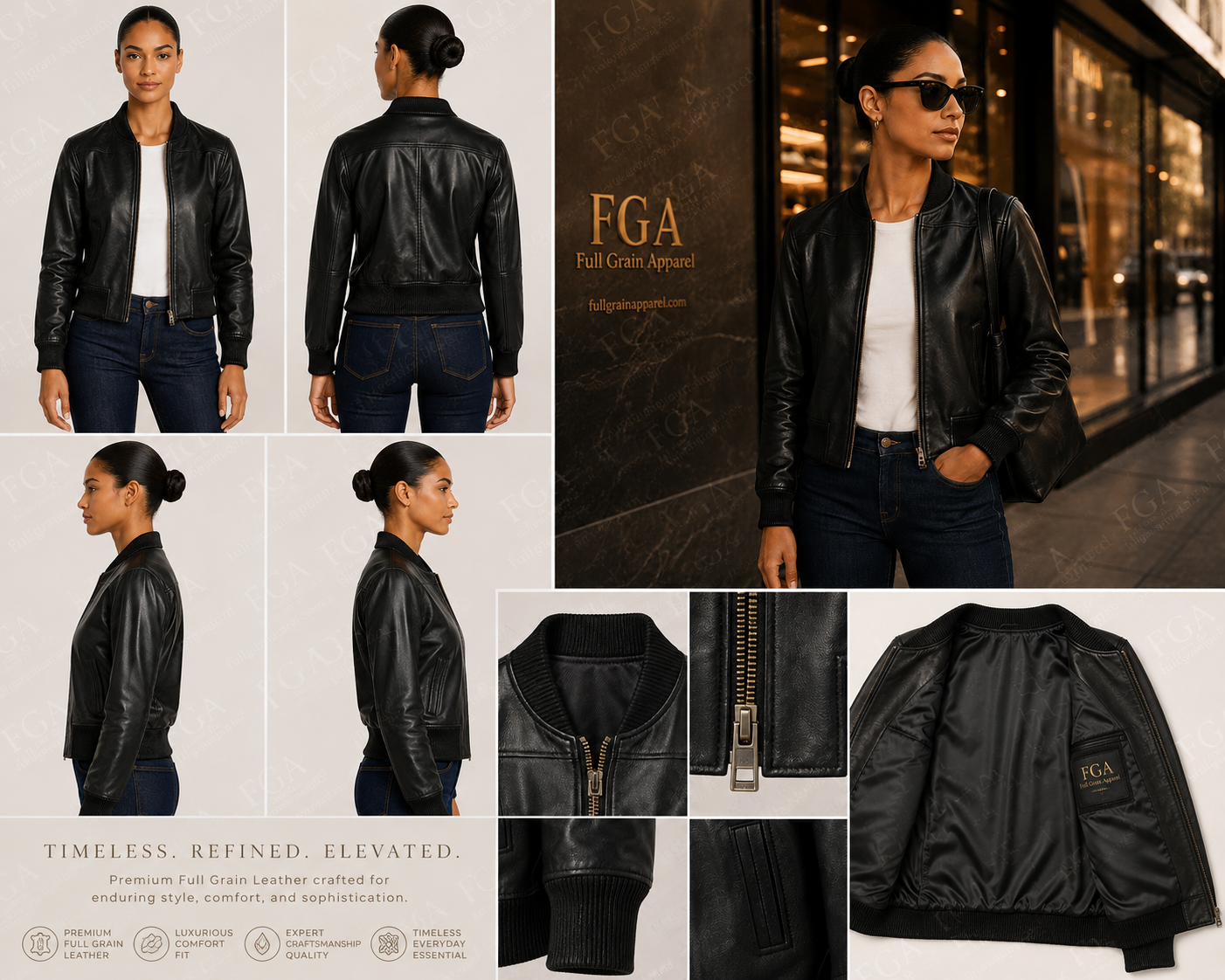 Women's Black Leather Bomber Jacket – Premium Everyday Style | Full Grain Apparel