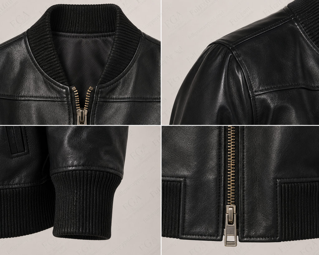 Women's Black Leather Bomber Jacket – Premium Everyday Style | Full Grain Apparel