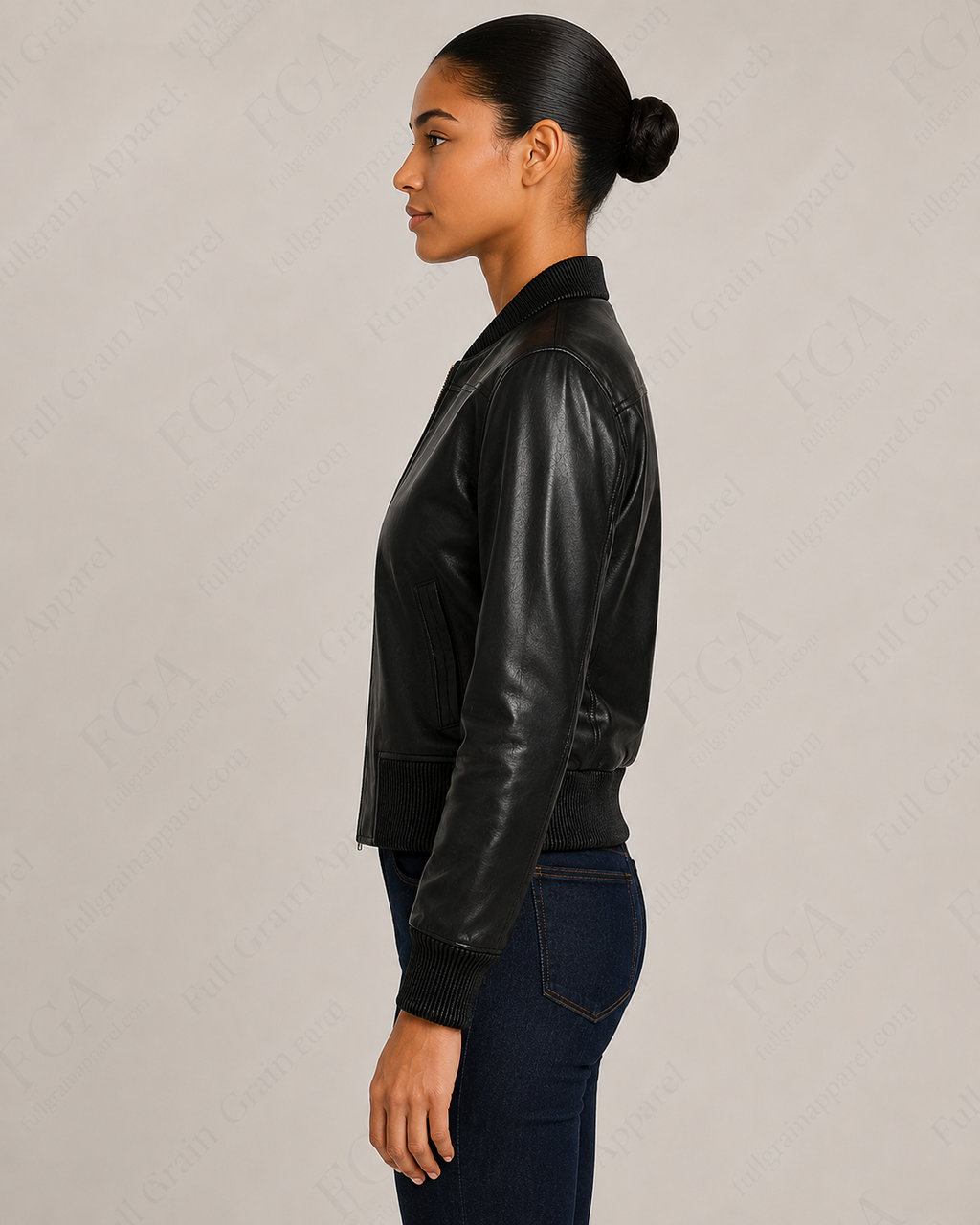 Women's Black Leather Bomber Jacket – Premium Everyday Style | Full Grain Apparel