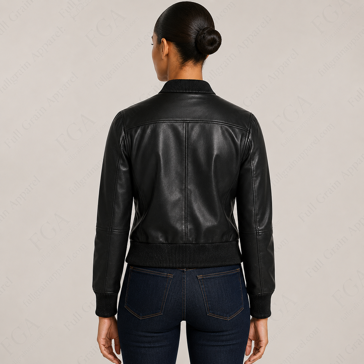 Women's Black Leather Bomber Jacket – Premium Everyday Style | Full Grain Apparel