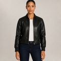 Women's Black Leather Bomber Jacket – Premium Everyday Style | Full Grain Apparel