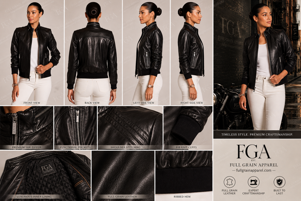 Women's Black Leather Racer Jacket | Cafe Moto | Full Grain Apparel