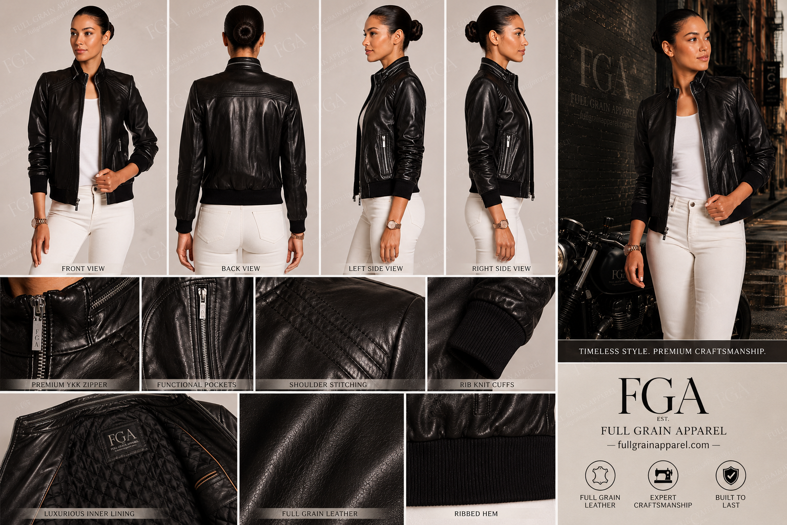 Women's Black Leather Racer Jacket | Cafe Moto | Full Grain Apparel