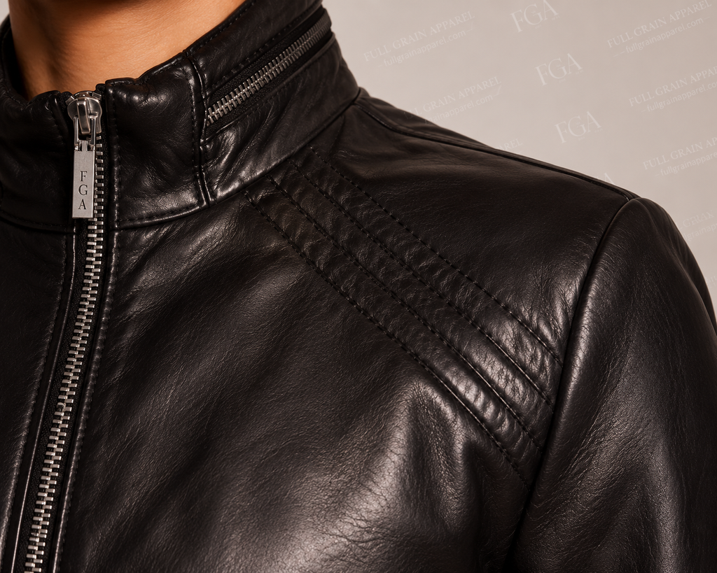 Women's Black Leather Racer Jacket | Cafe Moto | Full Grain Apparel