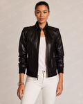 Women's Black Leather Racer Jacket | Cafe Moto | Full Grain Apparel