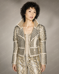 Women's Off-White Studded Leather Jacket | Punk Biker | Full Grain Apparel