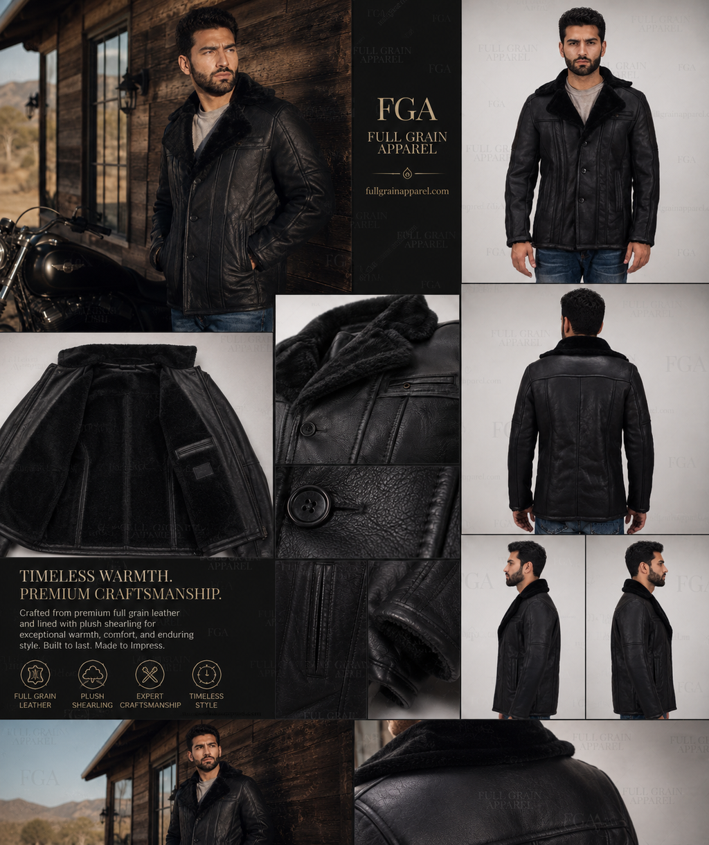 Men's Black Shearling Leather Jacket | Aviator Coat | Full Grain Apparel