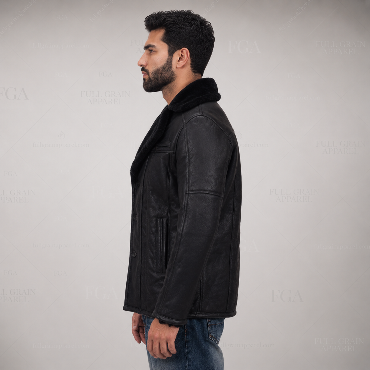 Men's Black Shearling Leather Jacket | Aviator Coat | Full Grain Apparel