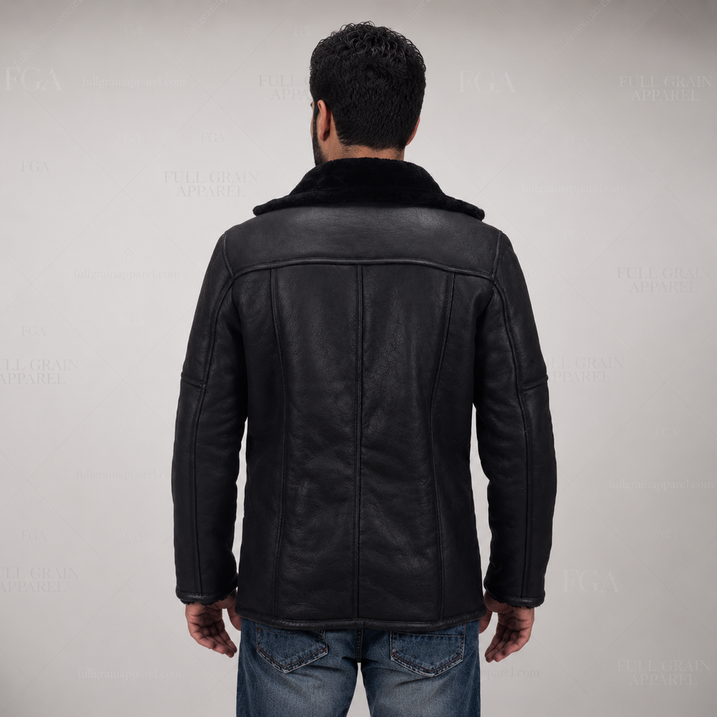 Men's Black Shearling Leather Jacket | Aviator Coat | Full Grain Apparel