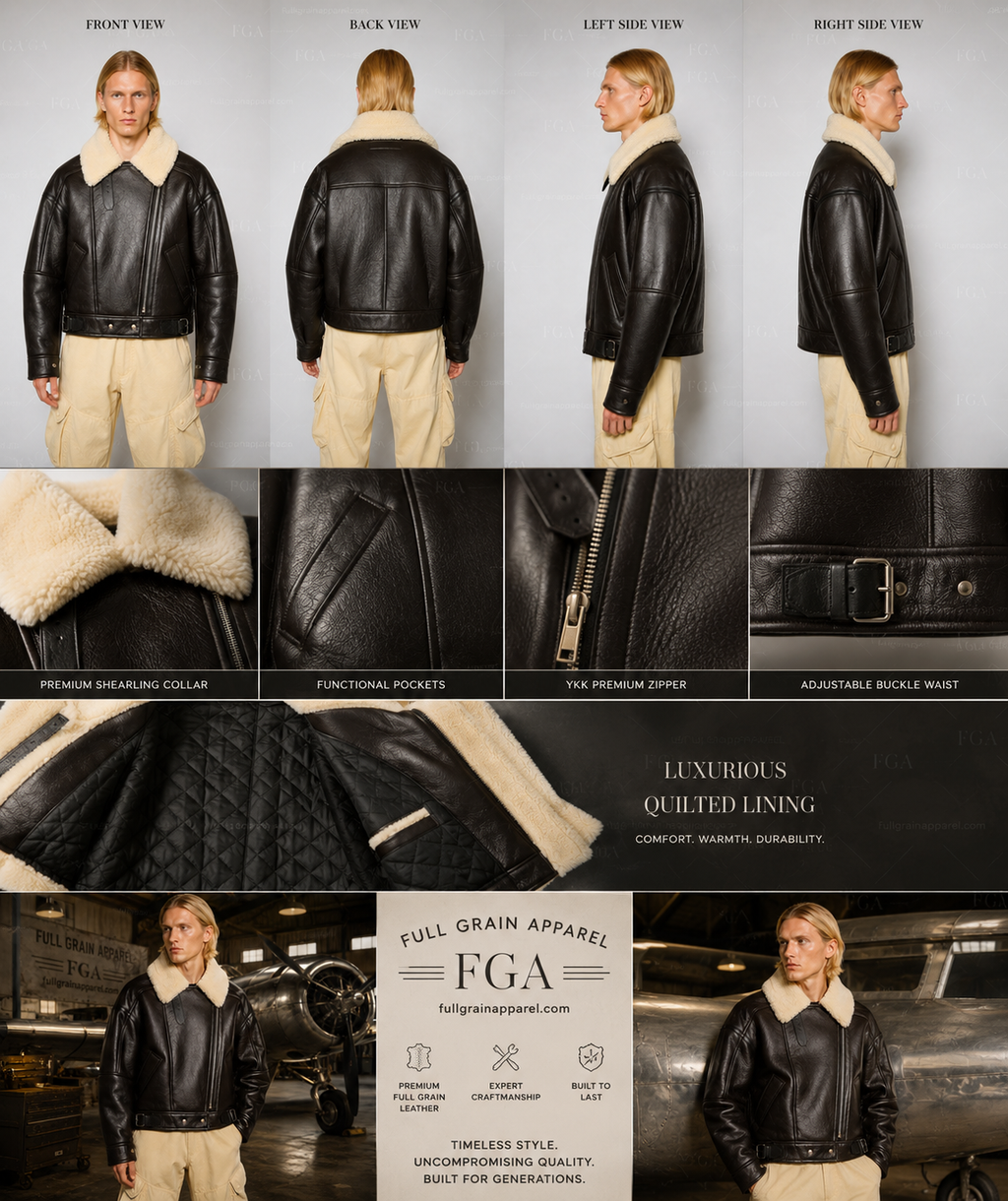 Men's Dark Brown Aviator Leather Jacket | Shearling Bomber | Full Grain Apparel