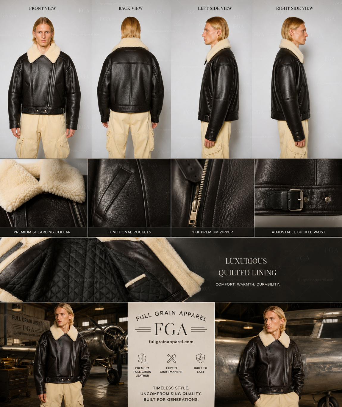 Men's Dark Brown Aviator Leather Jacket | Shearling Bomber | Full Grain Apparel