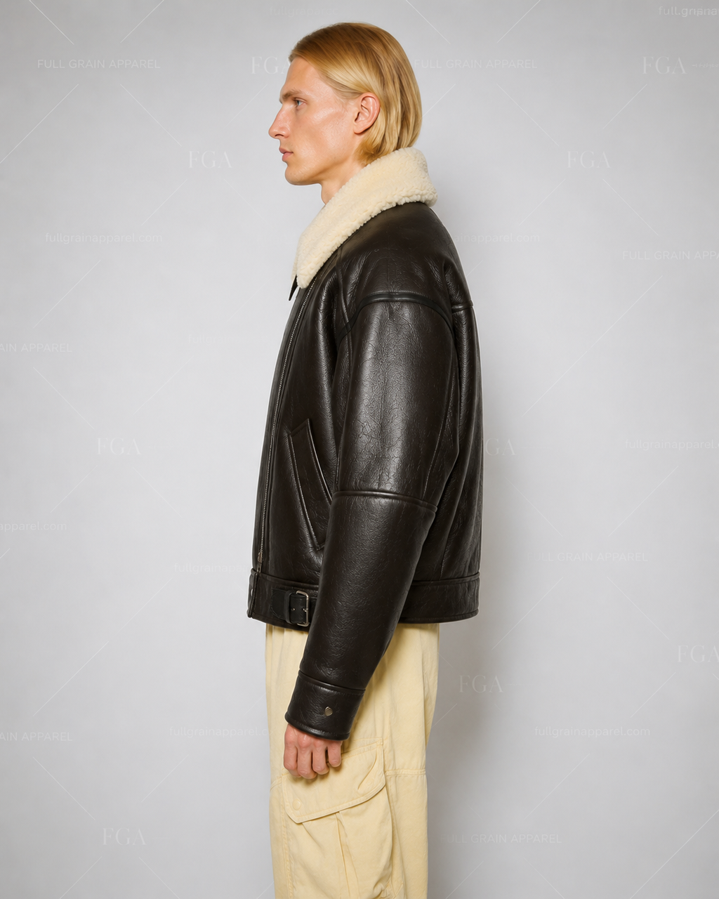 Men's Dark Brown Aviator Leather Jacket | Shearling Bomber | Full Grain Apparel