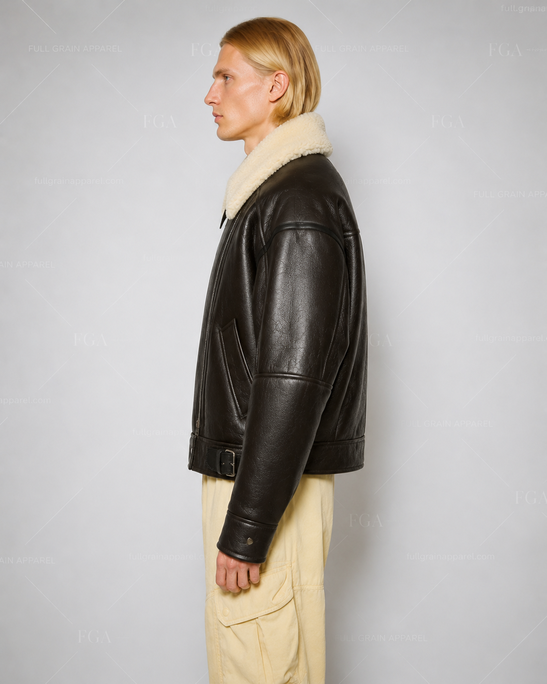 Men's Dark Brown Aviator Leather Jacket | Shearling Bomber | Full Grain Apparel