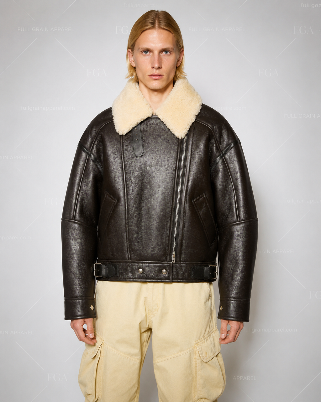 Men's Dark Brown Aviator Leather Jacket | Shearling Bomber | Full Grain Apparel