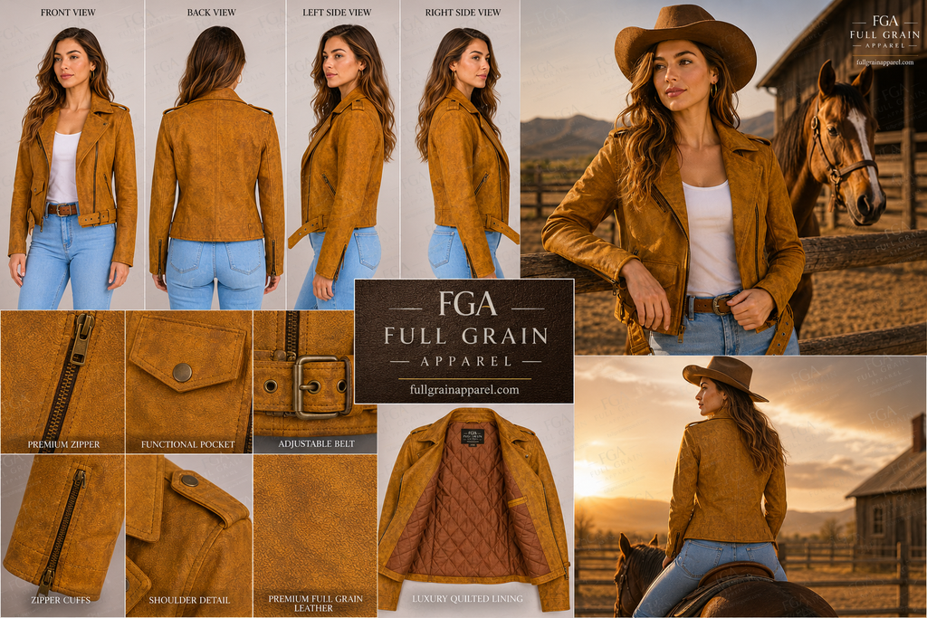 Women's Tan Suede Biker Leather Jacket | Moto Style | Full Grain Apparel