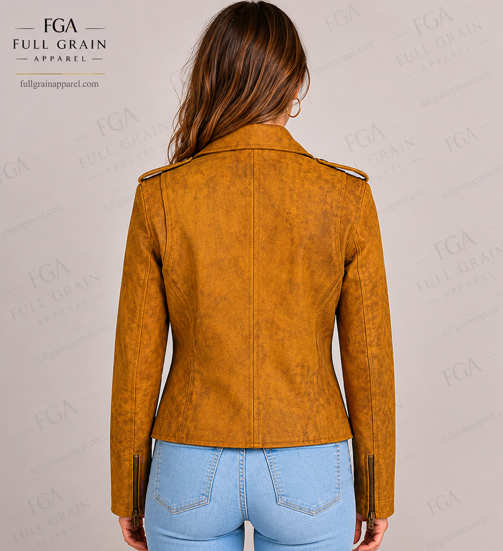 Women's Tan Suede Biker Leather Jacket | Moto Style | Full Grain Apparel