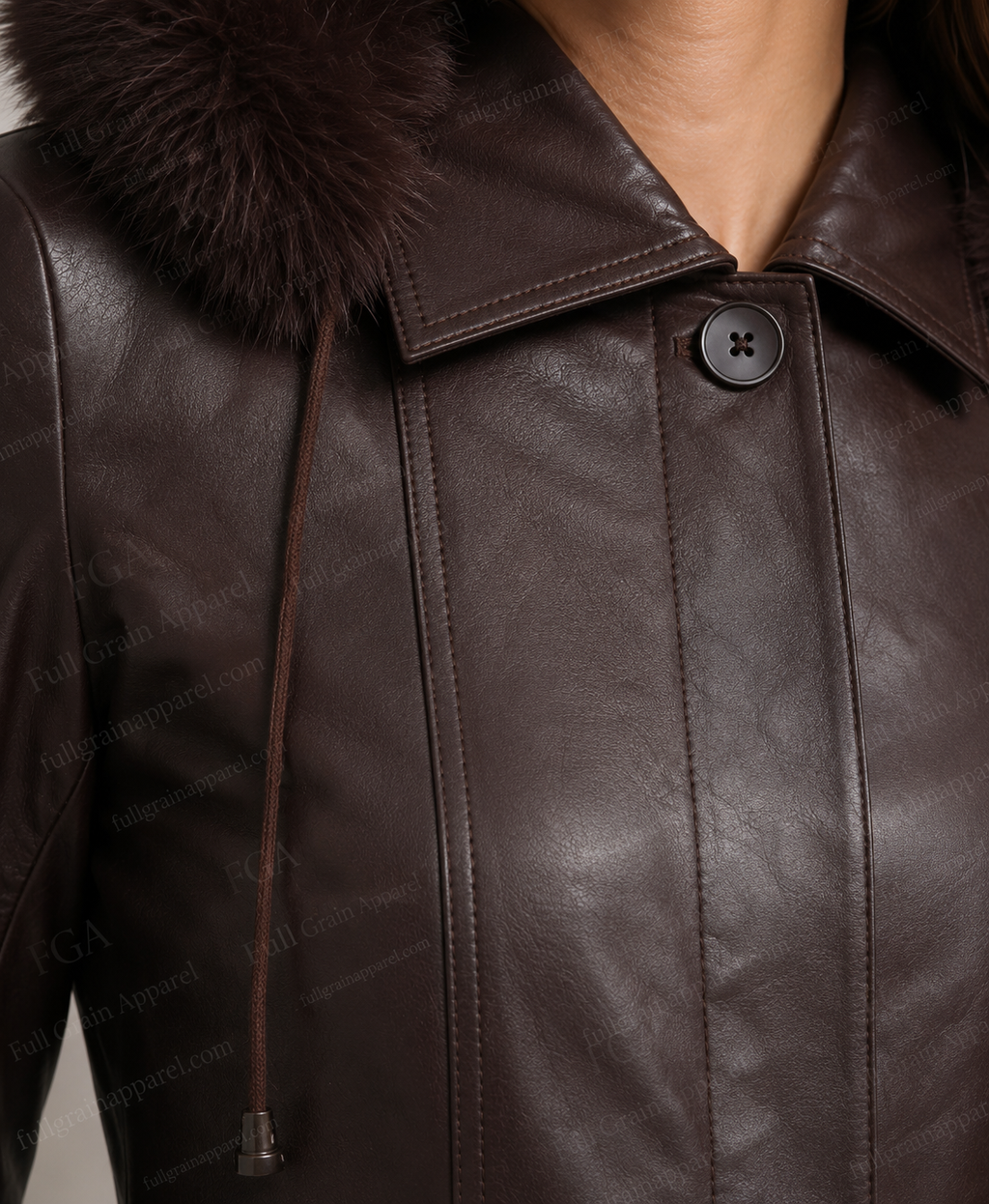 Women's Premium Brown Long Leather Parka Coat | Full Grain Apparel