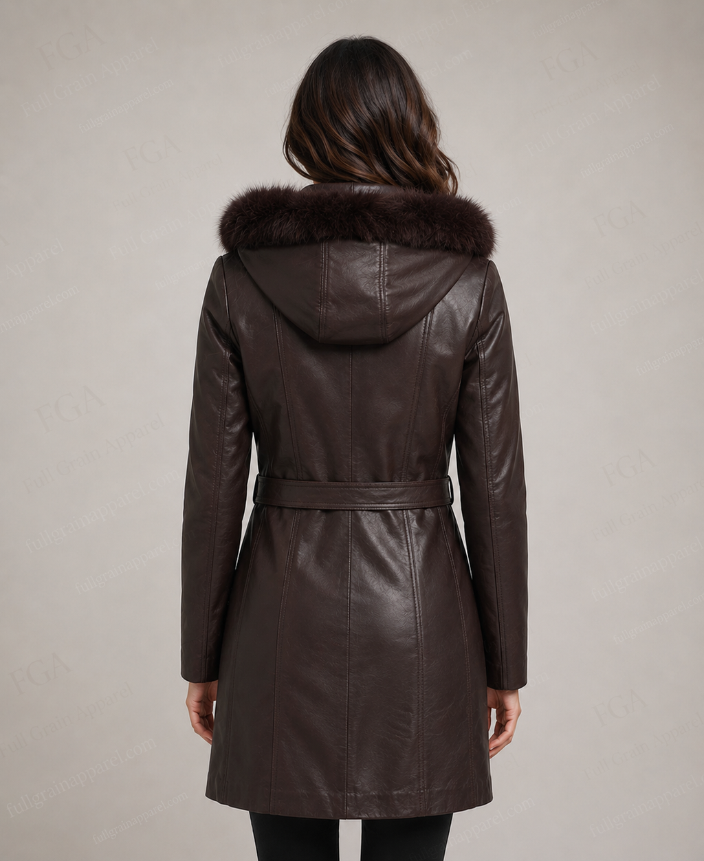 Women's Premium Brown Long Leather Parka Coat | Full Grain Apparel