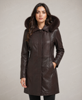 Women's Premium Brown Long Leather Parka Coat | Full Grain Apparel