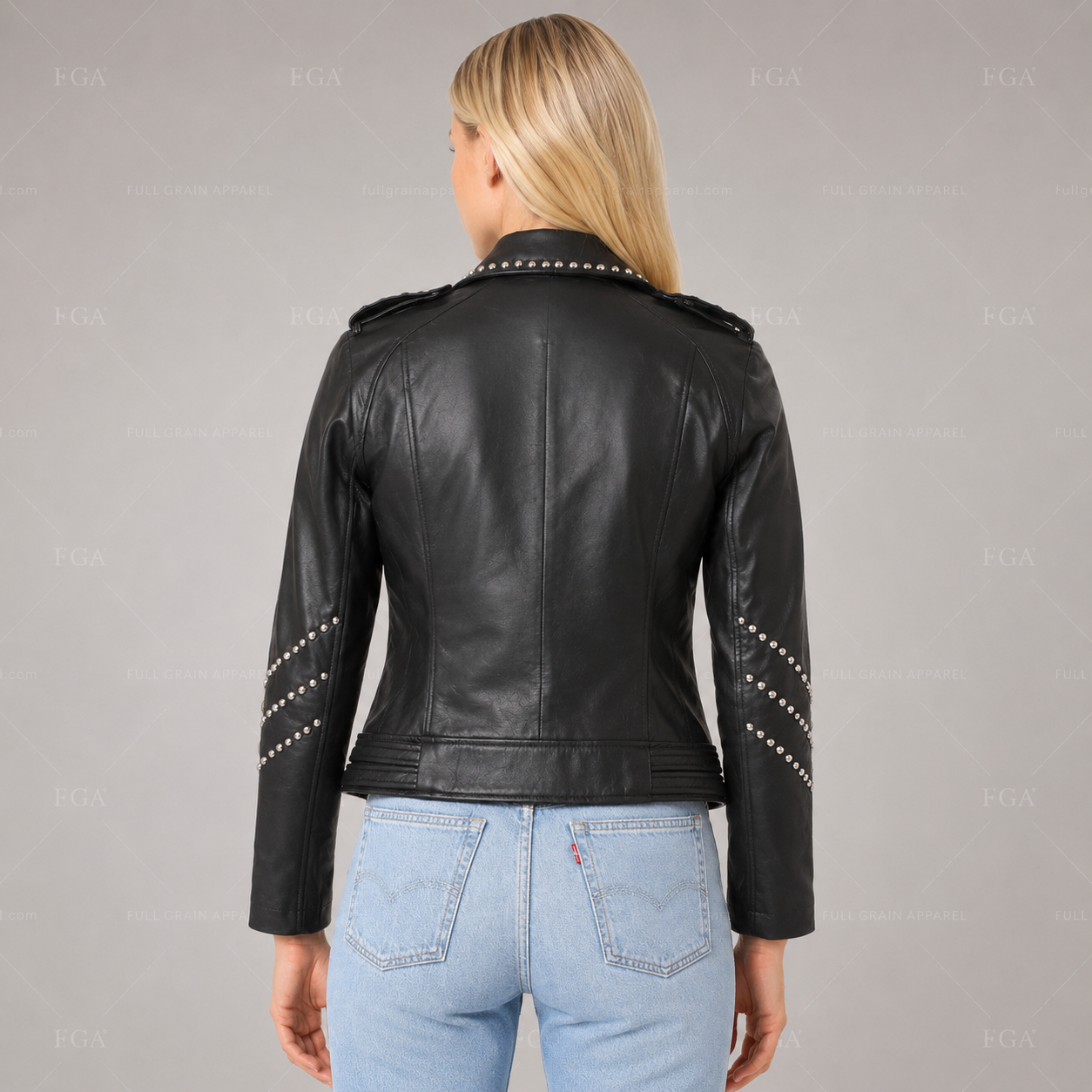 Women's Premium Black Studded Moto Leather Jacket | Full Grain Apparel