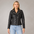 Women's Premium Black Studded Moto Leather Jacket | Full Grain Apparel