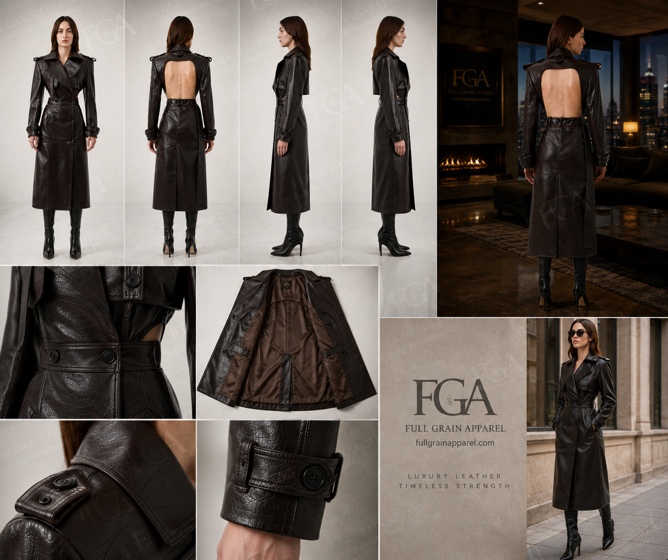 Women's Premium Croc-Embossed Open Back Trench Coat | Full Grain Apparel