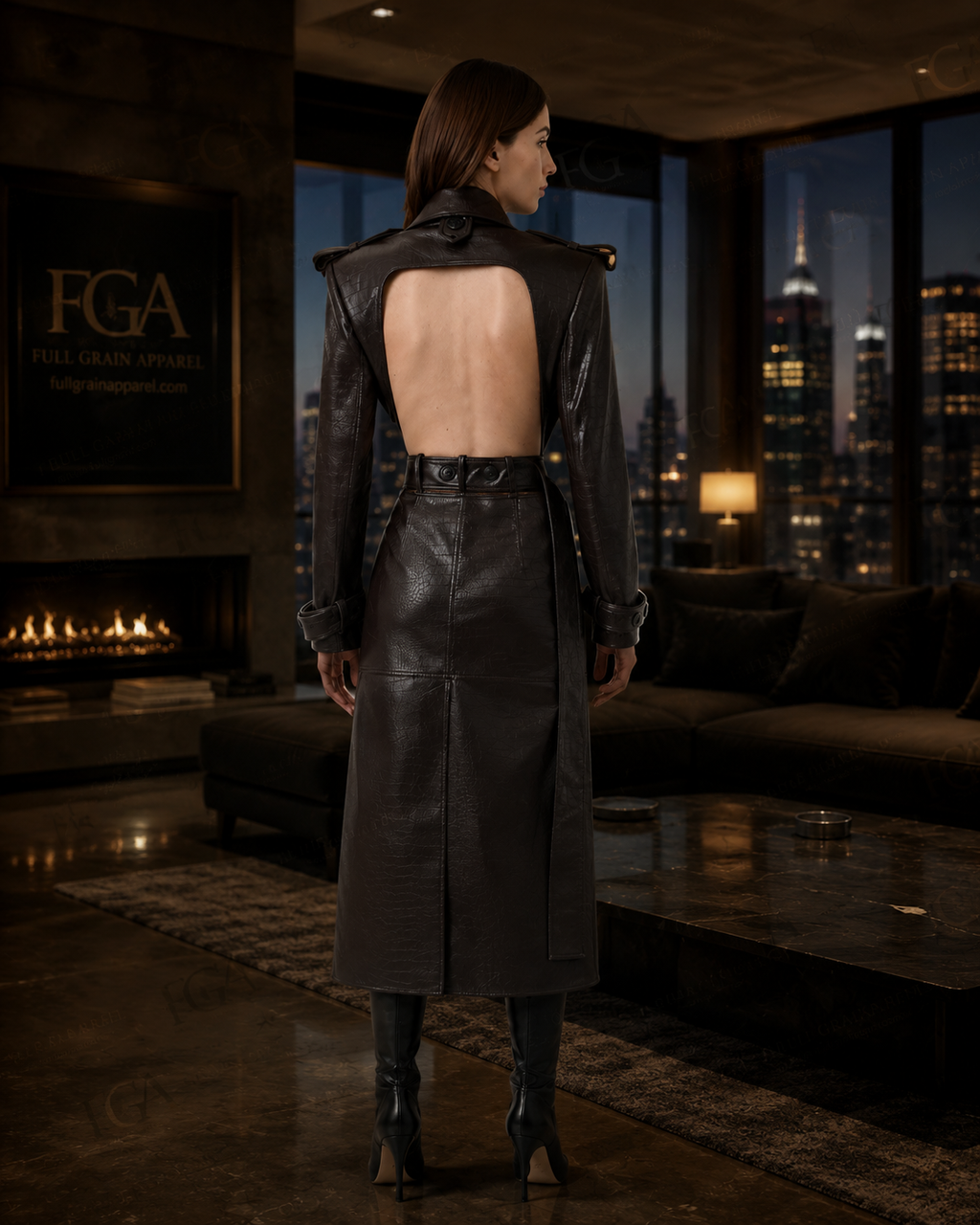 Women's Premium Croc-Embossed Open Back Trench Coat | Full Grain Apparel