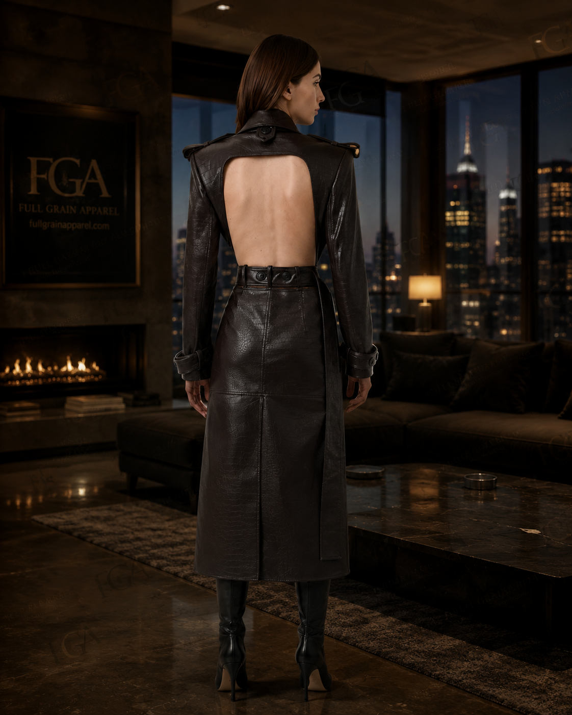 Women's Premium Croc-Embossed Open Back Trench Coat | Full Grain Apparel