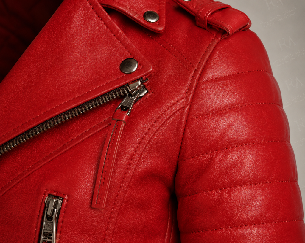 Women's Premium Red Lambskin Moto Biker Jacket | Full Grain Apparel