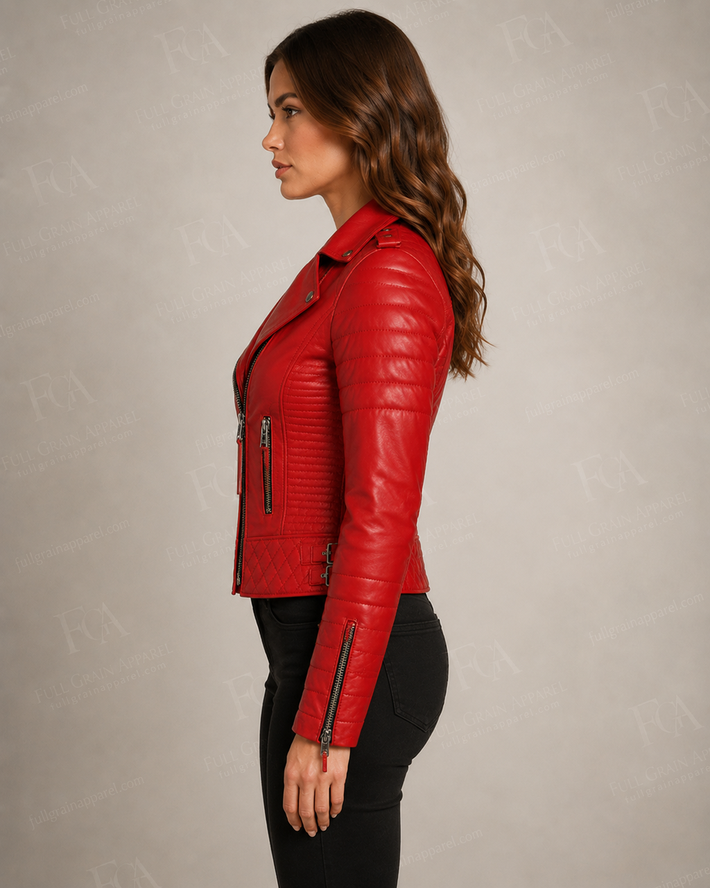 Women's Premium Red Lambskin Moto Biker Jacket | Full Grain Apparel