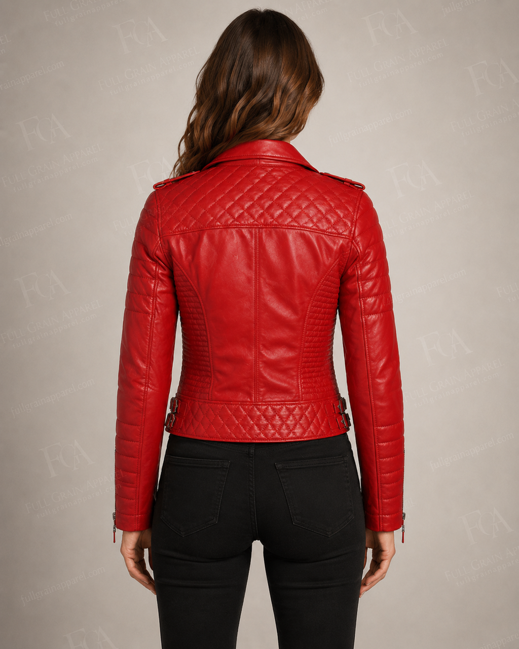 Women's Premium Red Lambskin Moto Biker Jacket | Full Grain Apparel