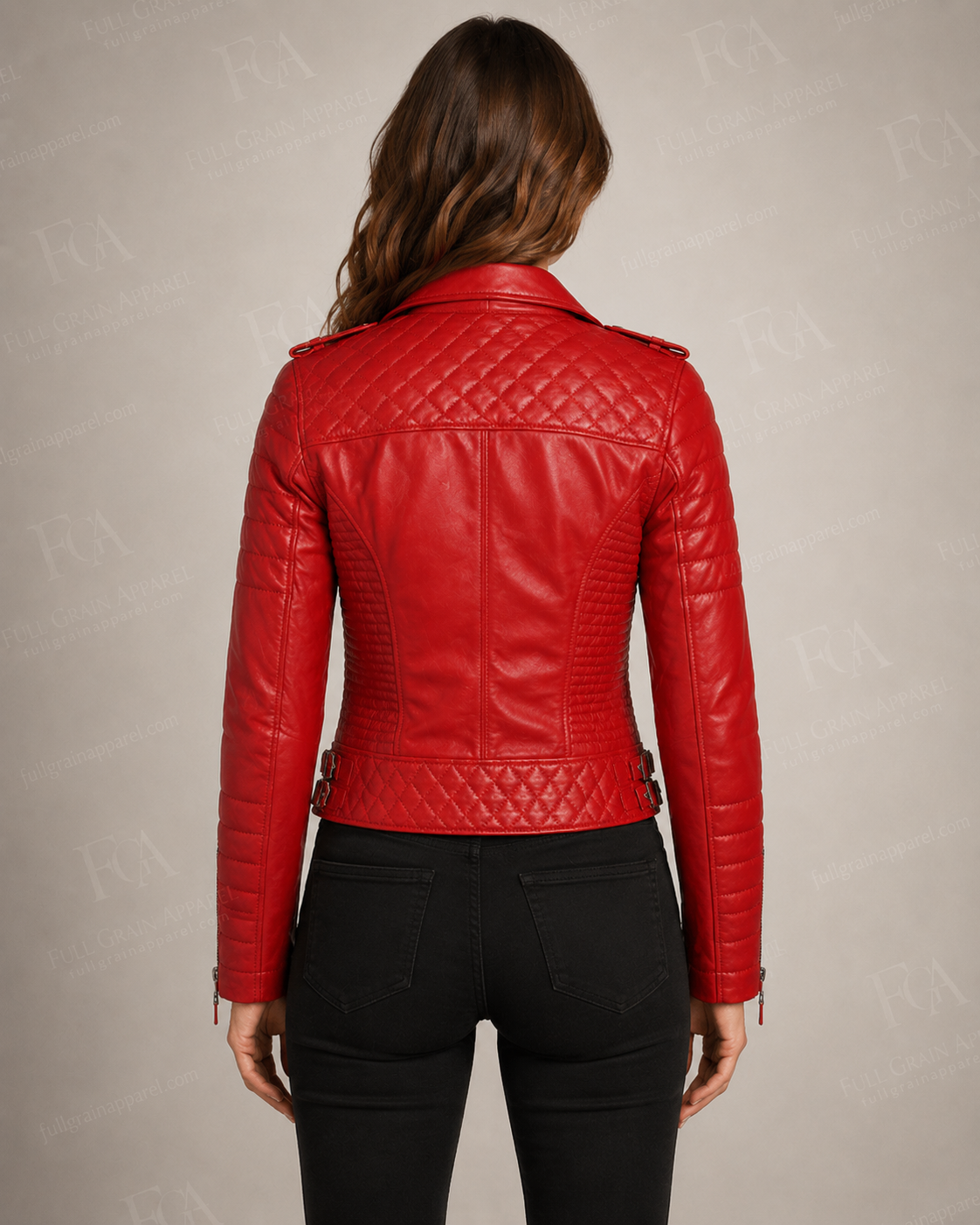 Women's Premium Red Lambskin Moto Biker Jacket | Full Grain Apparel