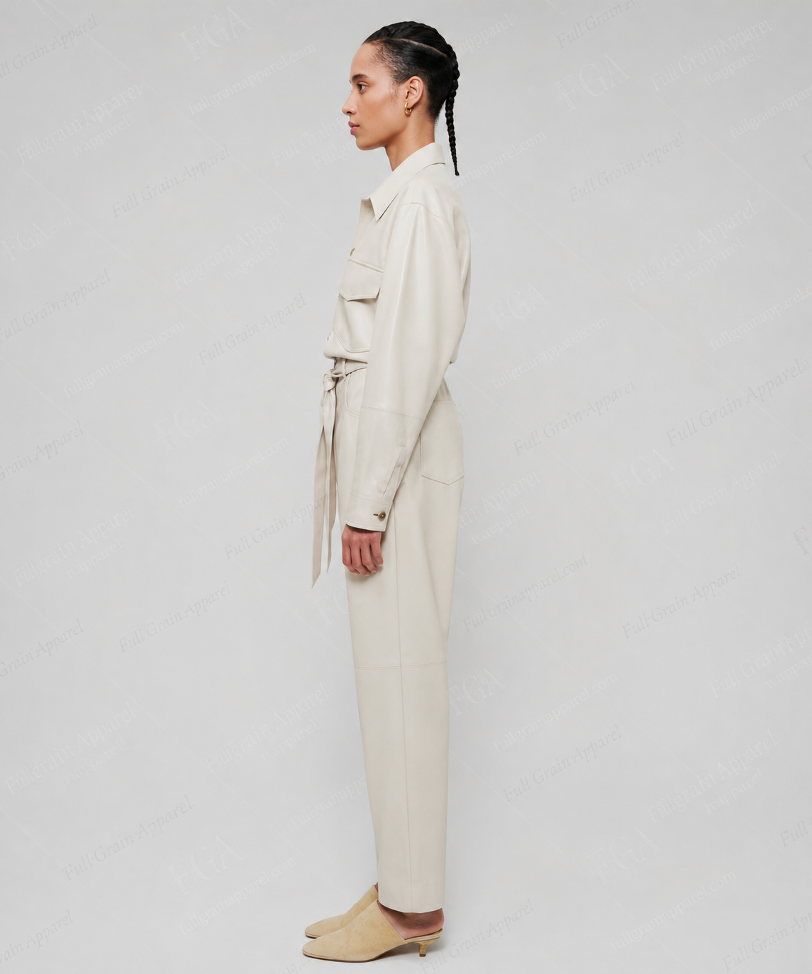 Women's Cream Leather Jumpsuit | Luxury Utility Playsuit | Full Grain Apparel