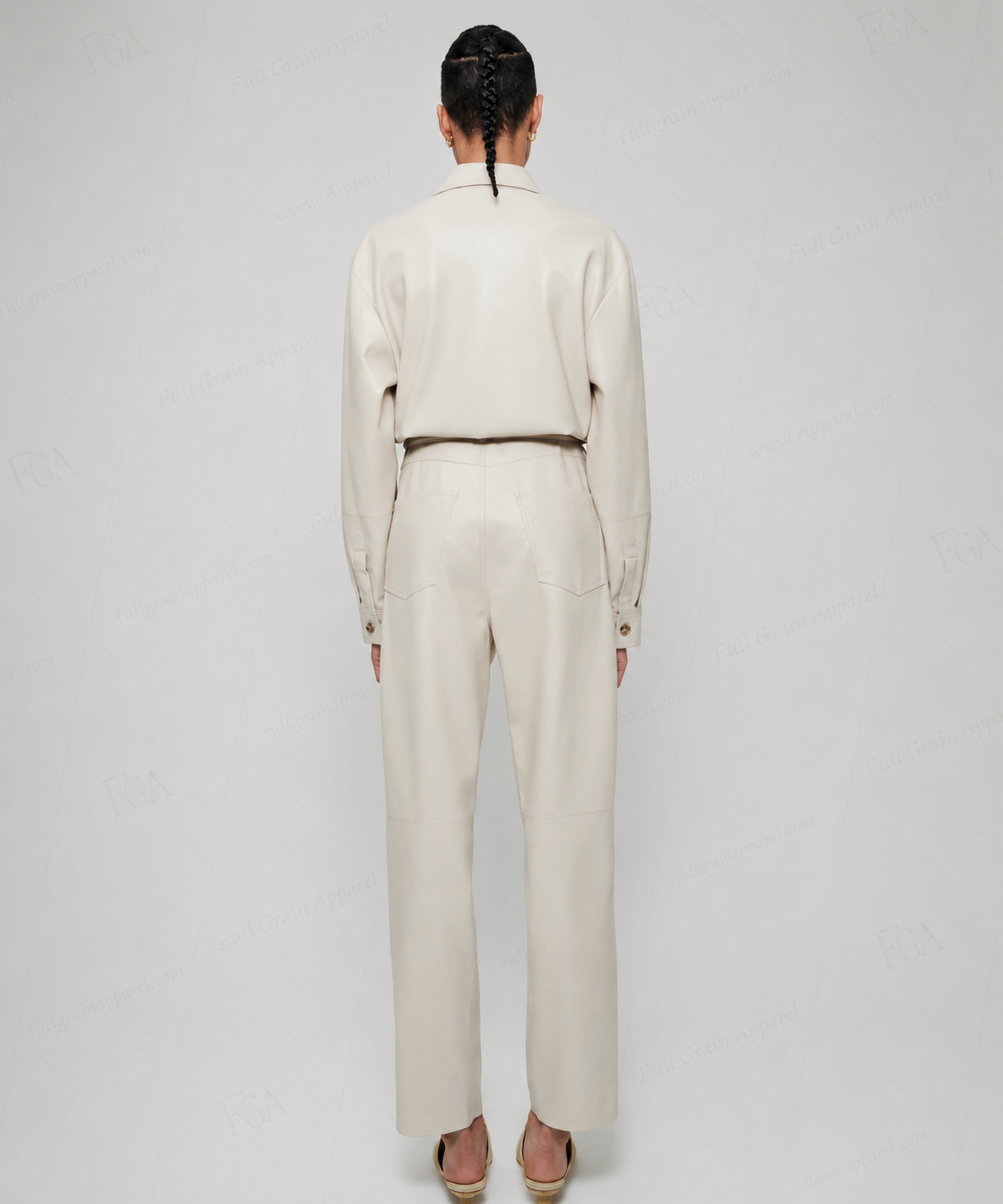 Women's Cream Leather Jumpsuit | Luxury Utility Playsuit | Full Grain Apparel