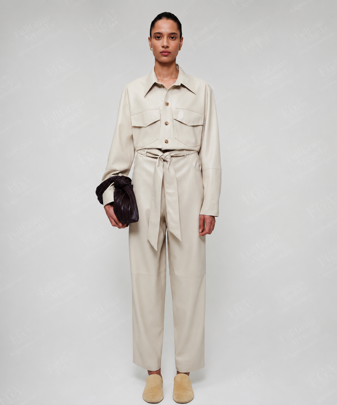 Women's Cream Leather Jumpsuit | Luxury Utility Playsuit | Full Grain Apparel